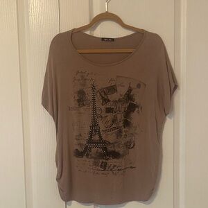 Max Studio Tan Graphic Short Sleeve Top
